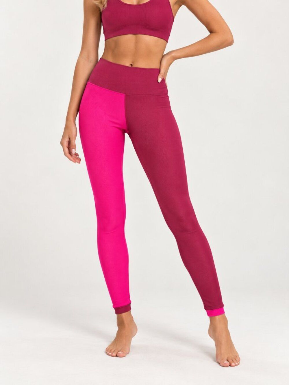 Beach Riot Women's M Pink Two Tone Ribbed High Rise Leggings Y2K Sportswear